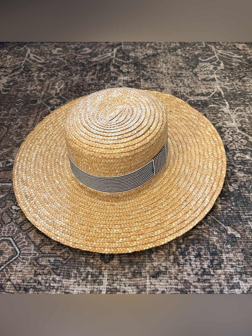 Classic Straw Sun Hat with Black & White Band